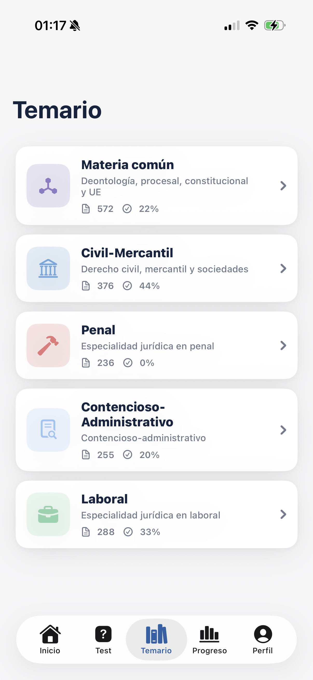 Temario con las materias del Examen de Acceso a la Abogacía